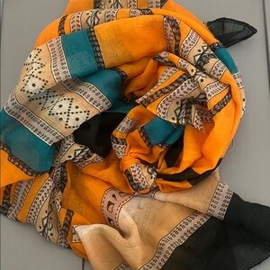 Orange and Teal Patterned Scarf